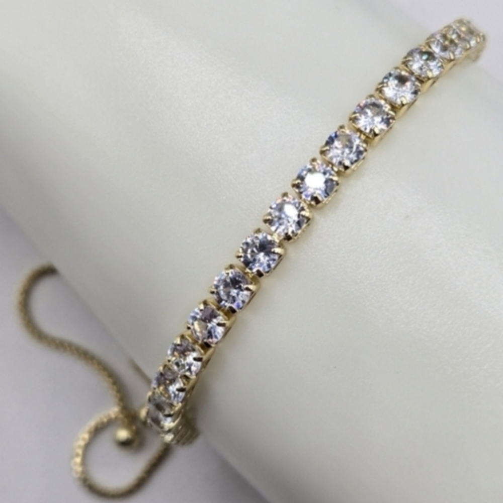 Swarovski Crystal Elements Gold Slide Bracelet Made w Swarovski Crystals Prom - Picture 2 of 4